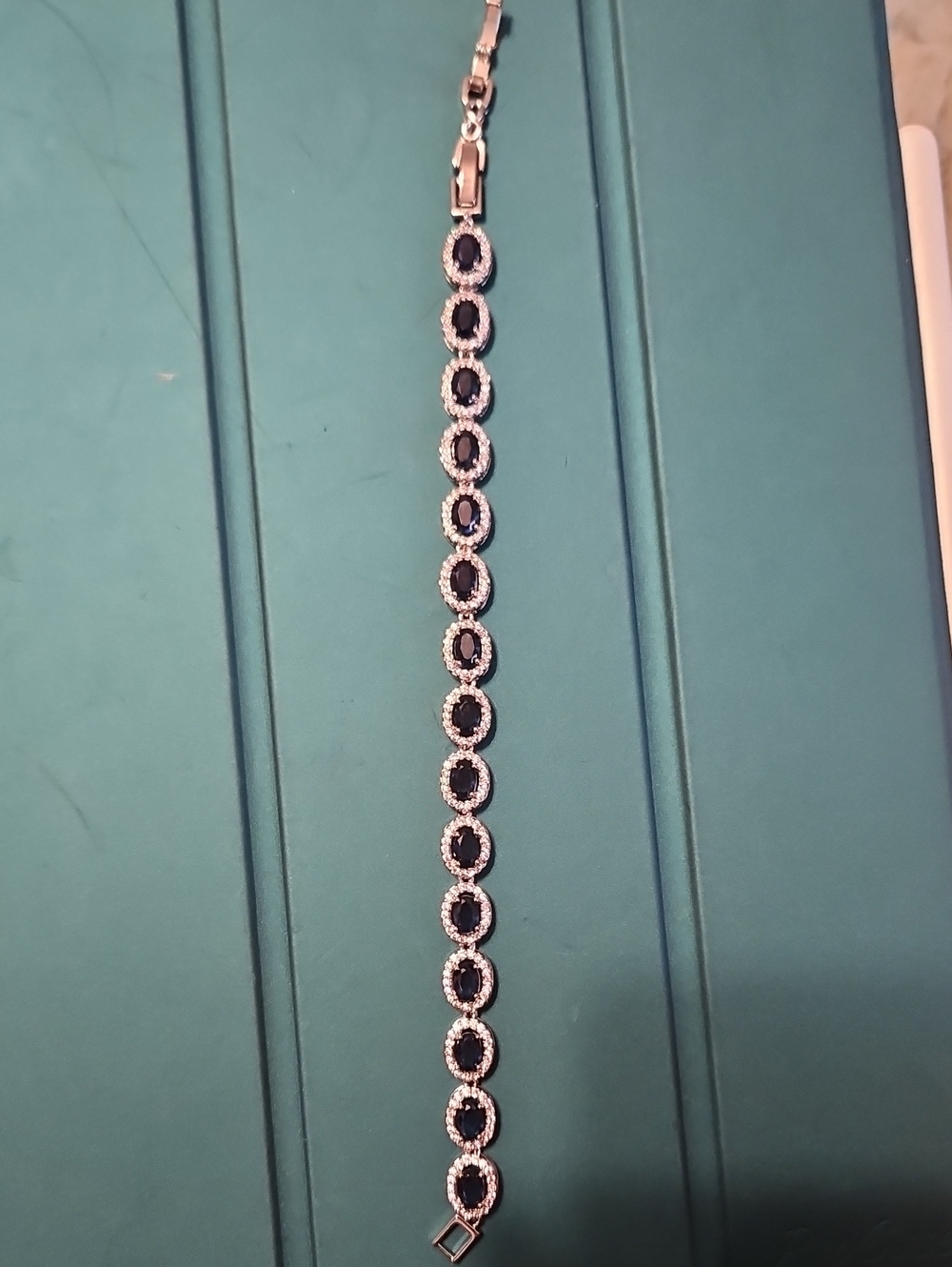 Silver Blue Sapphire Halo Tennis Bracelet With Extender